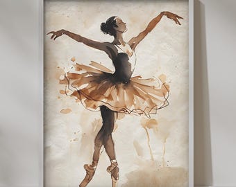 Impresión artística de bailarina en acuarela / Decoración de pared de ballet (Descarga digital)