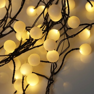 Premium LED Berry Cluster Lights. Warm White LED Christmas Lights on Black wire. Garland fairy lights for Christmas.