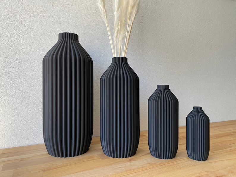 Dekovase, Vase, 3D Druck, Bodenvase, Pampasgras, Trockenblumen, Dekoration, IV schwarz matt