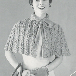 Women&#39;s Knitted Cape - Women&#39;s Knitted Sweater - Vintage Knitted Pattern from the 1950s - PDF Download