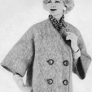 Vintage Knitting Pattern - Women’s 60’s Elegant Coat - 60’s retro 1960’s Women’s Elegant Long Coat - Mohair Coat - Instant PDF Pattern