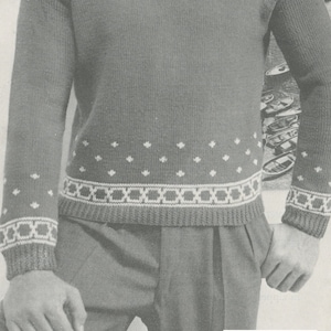 Men&#39;s Knitted Cross Pattern Sweater - Vintage Knitting Pattern from the 1950s - PDF Download