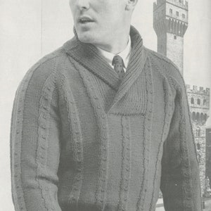 Men&#39;s Cable Knit V-Neck Sweater - Vintage Knitting Pattern from the 1950s - PDF Download