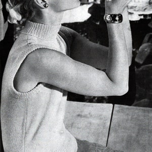 Col roulé sans manches pour femme à tricoter Patron de tricot vintage des années 50 Téléchargement instantané image 1