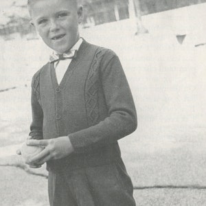 Boy&#39;s Knitted Diamond Pattern Cardigan - Vintage Knitting Pattern from the 1950s - PDF Download