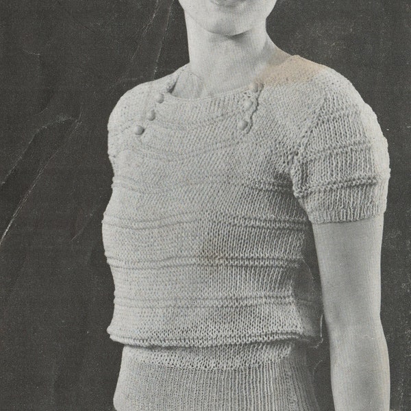 Blouse ou t-shirt en coton pour femme au tricot - Patron de tricot vintage des années 30 - Téléchargement instantané