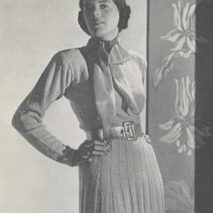 Knitted Spectator Skirt - Knitted Spectator Blouse - Vintage Knitting Pattern from the 1940s - PDF Download