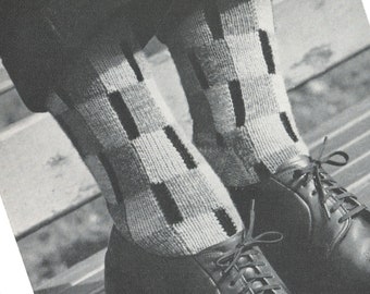 Men's Knitted Checkerboard Pattern Socks - Vintage Knitting Pattern from the 1950s - PDF Download