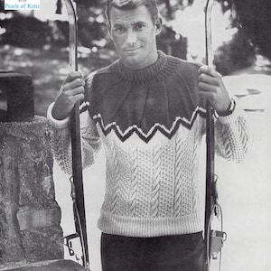 Men&#39;s Chevron and Cable Sweater - Vintage Knitting Pattern - PDF Download