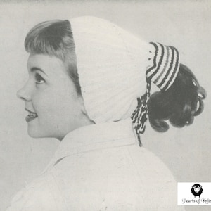 Girl&#39;s Knitted Cap with Stripes - Vintage Knitting Pattern from the 1950s - PDF Download