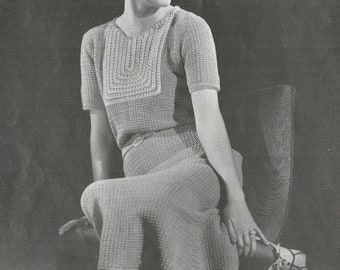 Women's Crocheted Cotton Dress - Vintage Crochet Pattern from the 1930s - PDF Download