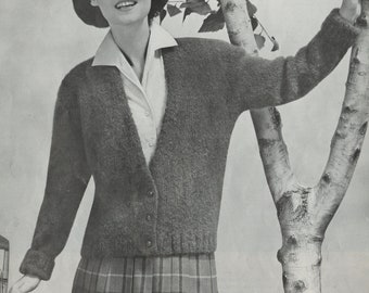 Women's Knitted V-Neck Cardigan - Vintage Knitting Pattern from the 1960s - PDF Download