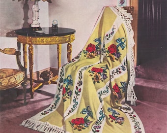 REGENCY Roses and Flowers Yellow Crochet Afghan Blanket - Vintage Crochet Pattern from the 1950s - PDF Download