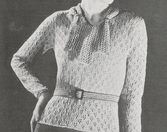 Women's Two Piece Overblouse Suit - Vintage Knitting Pattern from the 1930s - PDF Download