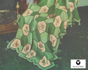 Crochet Flower Hexagon Blanket - Vintage Crochet Pattern from the 1950s - PDF Download
