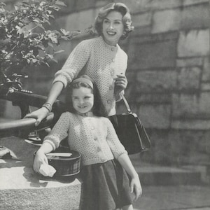 Mother Knitted Cardigan - Daughter Knitted Cardigan - Vintage Knitting Pattern from the 1950s - PDF Download
