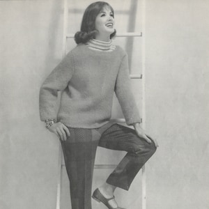 Women&#39;s Knitted Turtle Neck Sweater - Vintage Knitting Pattern from the 1950s - PDF Download