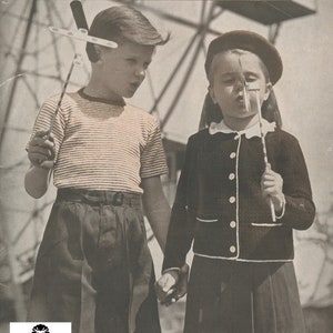 Boy's Knitted Striped Shirt - Girl's Knitted Blazer - Girl's Knitted Beret - Vintage Knitting Pattern from the 1940s - PDF Download