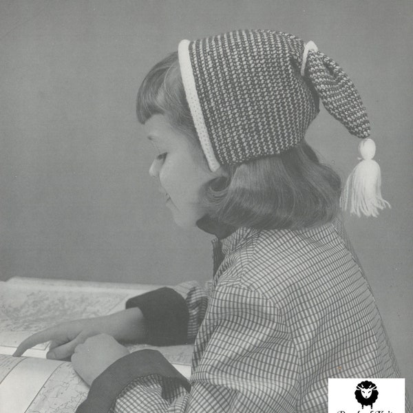 Girl's Crochet Tassel Hat - Vintage Crochet Pattern from the 1960s - PDF Download