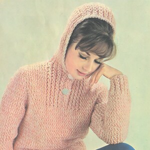 Women&#39;s Knitted Hooded Sweater - Vintage Knitting Pattern from the 1960s - PDF Download