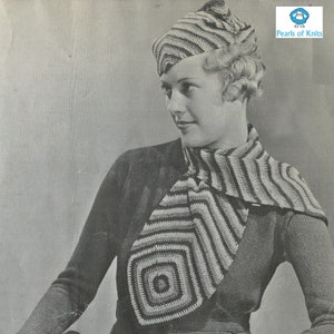 Women&#39;s Crocheted Hat, Scarf, and Pocketbook - Vintage Crochet Pattern from the 1930s - PDF Download