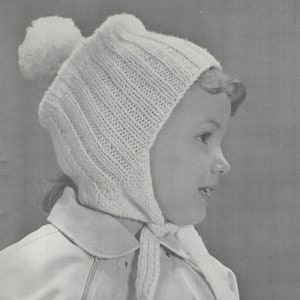 Girl&#39;s Knitted Pompon Cap - Vintage Knitting Pattern from the 1960s - PDF Download