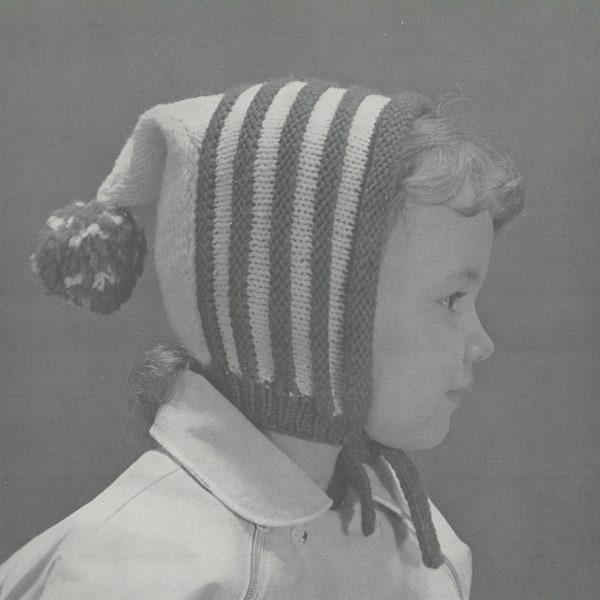 Girl's Knitted Pompom Saggy Beanie - Vintage Knitting Pattern from the 1960s - PDF Download