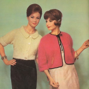 Women&#39;s Knitted Short Sleeve Peter Pan Cardigan - Women&#39;s Knitted Open Cardigan - Vintage Knitting Pattern from the 1960s - PDF Download