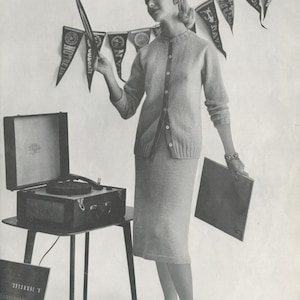 Women&#39;s Knitted Cardigan - Women&#39;s Knitted Skirt - Vintage Knitting Pattern from the 1950s - PDF Download