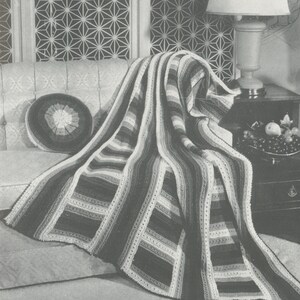 Knitted Square Stripe Afghan - Knitted Square Stripe Pillow - Vintage Knitting Pattern from the 1950s - PDF Download