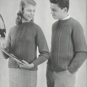 Girl&#39;s Knitted Cable Pattern Sweater - Boy&#39;s Knitted Cable Pattern Sweater - Vintage Knitting Pattern from the 1950s - PDF Download