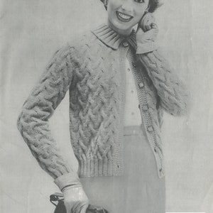 Women&#39;s Cable Knit Cardigan - Vintage Knitting Pattern from the 1950s - PDF Download