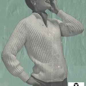 Women&#39;s Knitted Buttoned Cardigan - Vintage Knitting Pattern from the 1950s - PDF Download