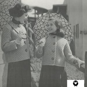 Mother Knitted Cardigan - Daughter Knitted Cardigan - Vintage Knitting Pattern from the 1960s - PDF Download