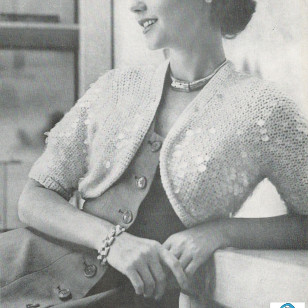 Women's Crocheted Sequined Bolero - Vintage Crochet Pattern from the 1950s - PDF Download