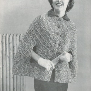 Women&#39;s Knitted Cape Jacket - Vintage Knitting Pattern from the 1950s - PDF Download
