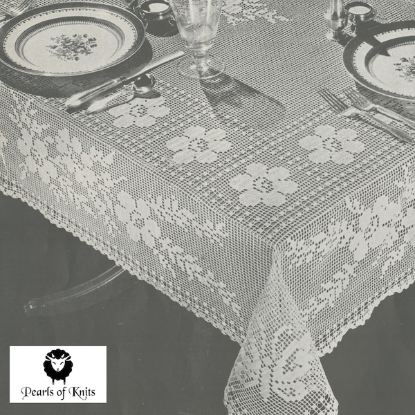 Crochet Filet Tablecloth with Flowers - Vintage Crochet Pattern from the 1930s - PDF Download