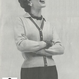 Women&#39;s Knitted Collared Cardigan - Vintage Knitting Pattern from the 1950s - PDF Download