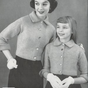 Women&#39;s Knitted Buttoned Sweater - Girl&#39;s Knitted Buttoned Sweater - Vintage Knitting Pattern from the 1950s - PDF Download