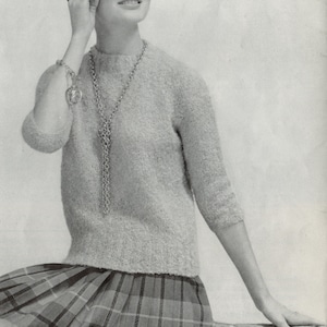 Women&#39;s Knitted Mid-Sleeve Sweater - Vintage Knitting Pattern from the 1960s - PDF Download