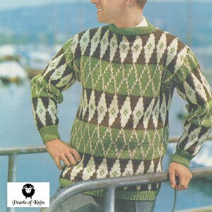 Men&#39;s Knitted Top Billing Sweater - Vintage Knitting Pattern from the 1960s - PDF Download