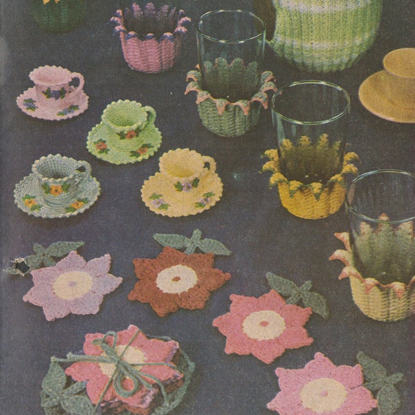 Crochet Cups - Crochet Flower Coaster Set - Crochet Nut Cup - Vintage Crochet Pattern from the 1950s - PDF Download