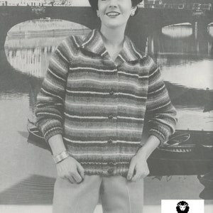 Women's Knitted Striped Cardigan - Vintage Knitting Pattern from the 1950s - PDF Download