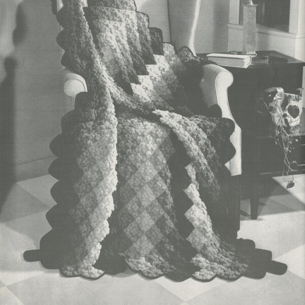 Crochet Diamond Striped Pattern Blanket - Vintage Crochet Pattern from the 1950s - PDF Download