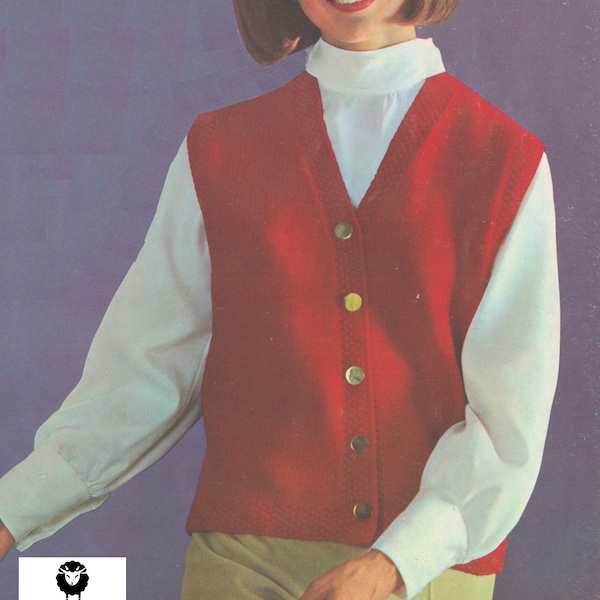 Women's Knitted Vest - Vintage Knitting Pattern from the 1960s - PDF Download