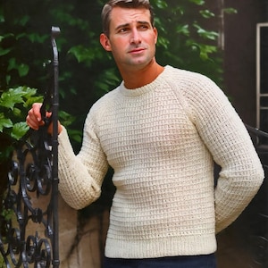 Patron Pull Homme Point Gaufre • Modèle Vintage Années 1950 • Tricot Texturé Homme • Patron PDF • Pull Rétro à Tricoter
