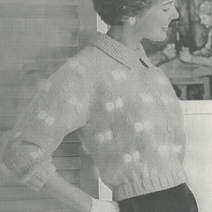 Women&#39;s Knitted Bow Knot Sweater - Vintage Knitting Pattern from the 1950s - PDF Download