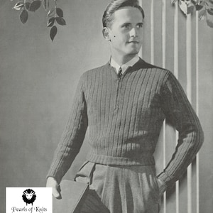 Men&#39;s Ribbed Pullover - Vintage Knitting Pattern from the 1940s - PDF Download