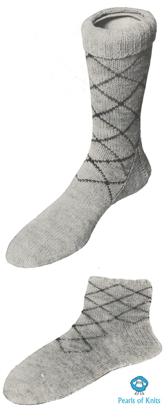 Chaussettes pour homme a losanges a tricoter Patron de tricot retro des annees 40 Telechargement instantane Etsy Canada
