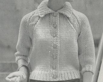 Women's Knitted Cardigan - Vintage Knitting Pattern from the 1950s - PDF Download